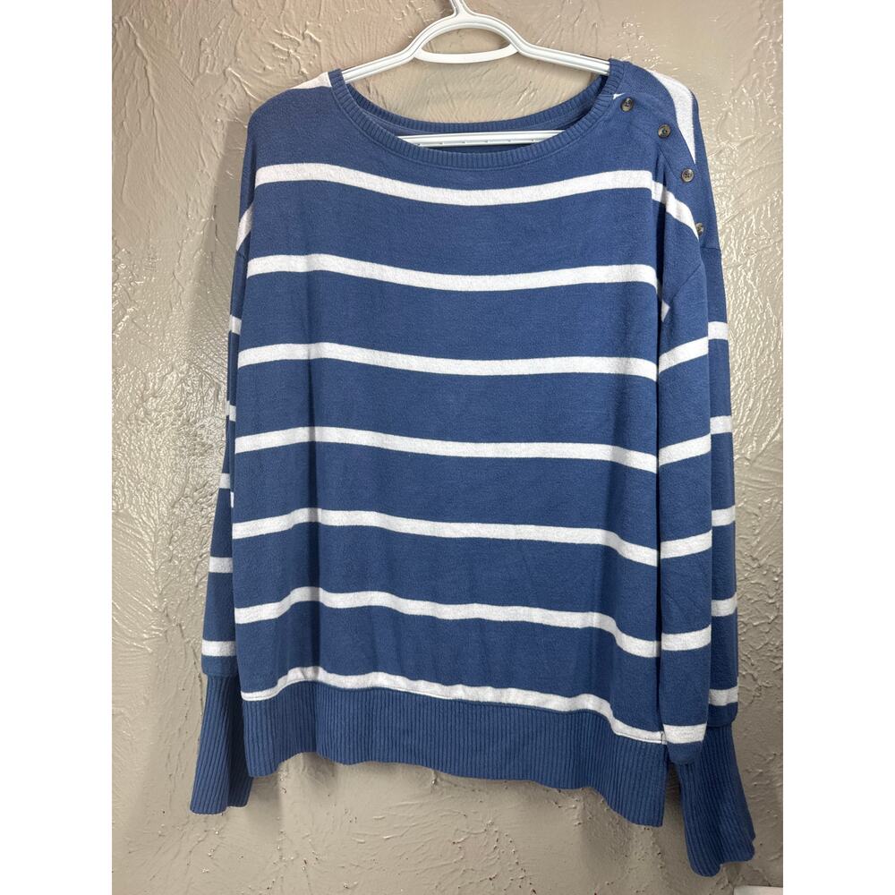 Sonoma Goods For Life‎ Cozy Boatneck Pullover Denim Snow Stripe Sweater Sz Large